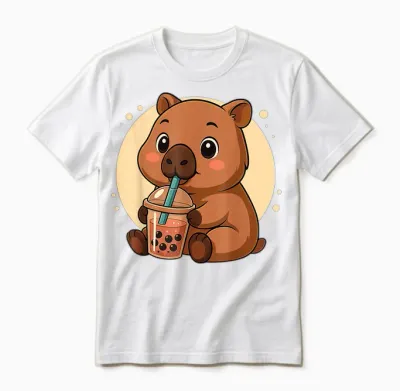 Adorable Bubble Tea Capybara Kawaii Anime Girl Unisex T-Shirt - White