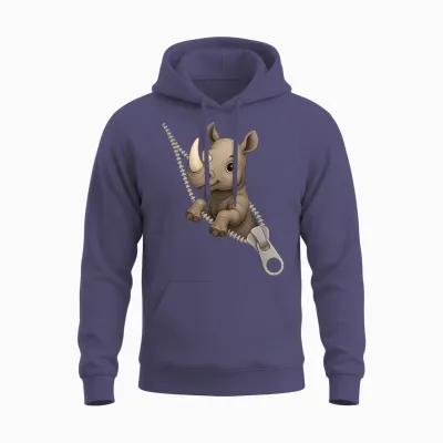 Funny Rhinoceros Rhino Zipper Cute Unisex Hoodie - Heather Sport Dark Navy