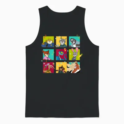 Disney Zootopia 2 Illustrated Characters Grid Unisex Tank Top - Black