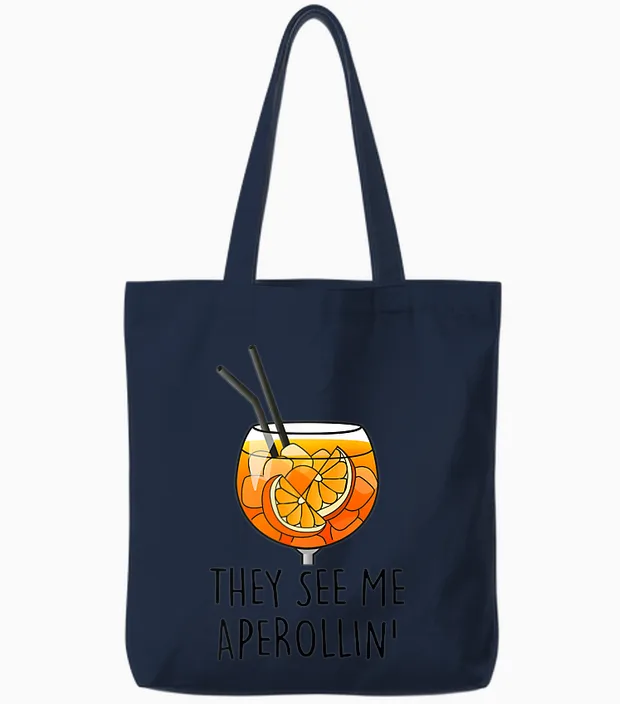 T-Shirt "they See Me Aperollin" I Official Spritz Club. Fun I New!!!, White Tote Bags in Navy