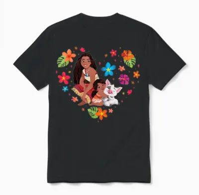 Disney Moana 2 Moana Simea and Pua Tropical Heart Sisters T-Shirt, Blue, S Unisex T-Shirt - Black