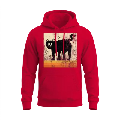 Vintage Style Retro Cat Unisex Hoodie - Red