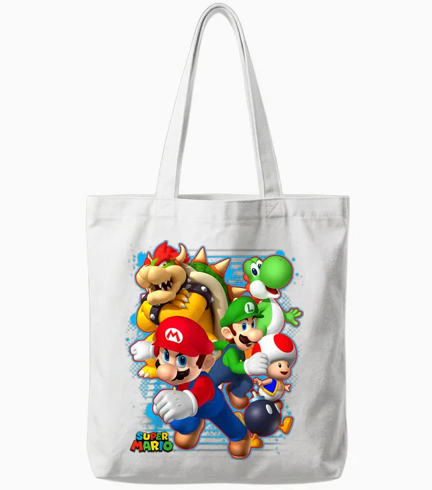 Nintendo Super Mario Luigi Bowser Spray Paint Tote Bags in White