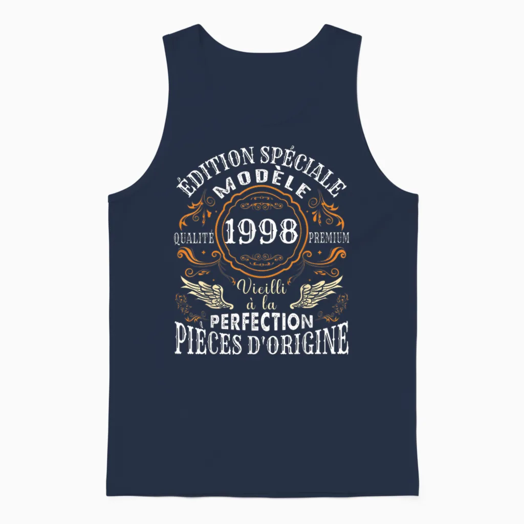 Birthday 26 Years Man Woman Humour 1998 T-Shirt, Black, S Unisex Tank Top in Navy