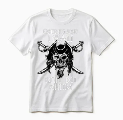 Drink Rum - Saves Water, Drink Rum. Pirate T-Shirt, Black Unisex T-Shirt - White