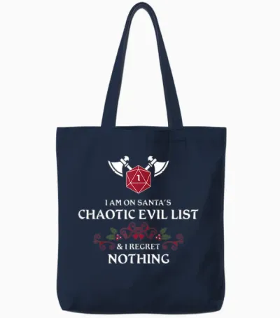 Santa's Chaotic Evil List Tabletop Rpg D20 Funny Christmas Tote Bags - Navy