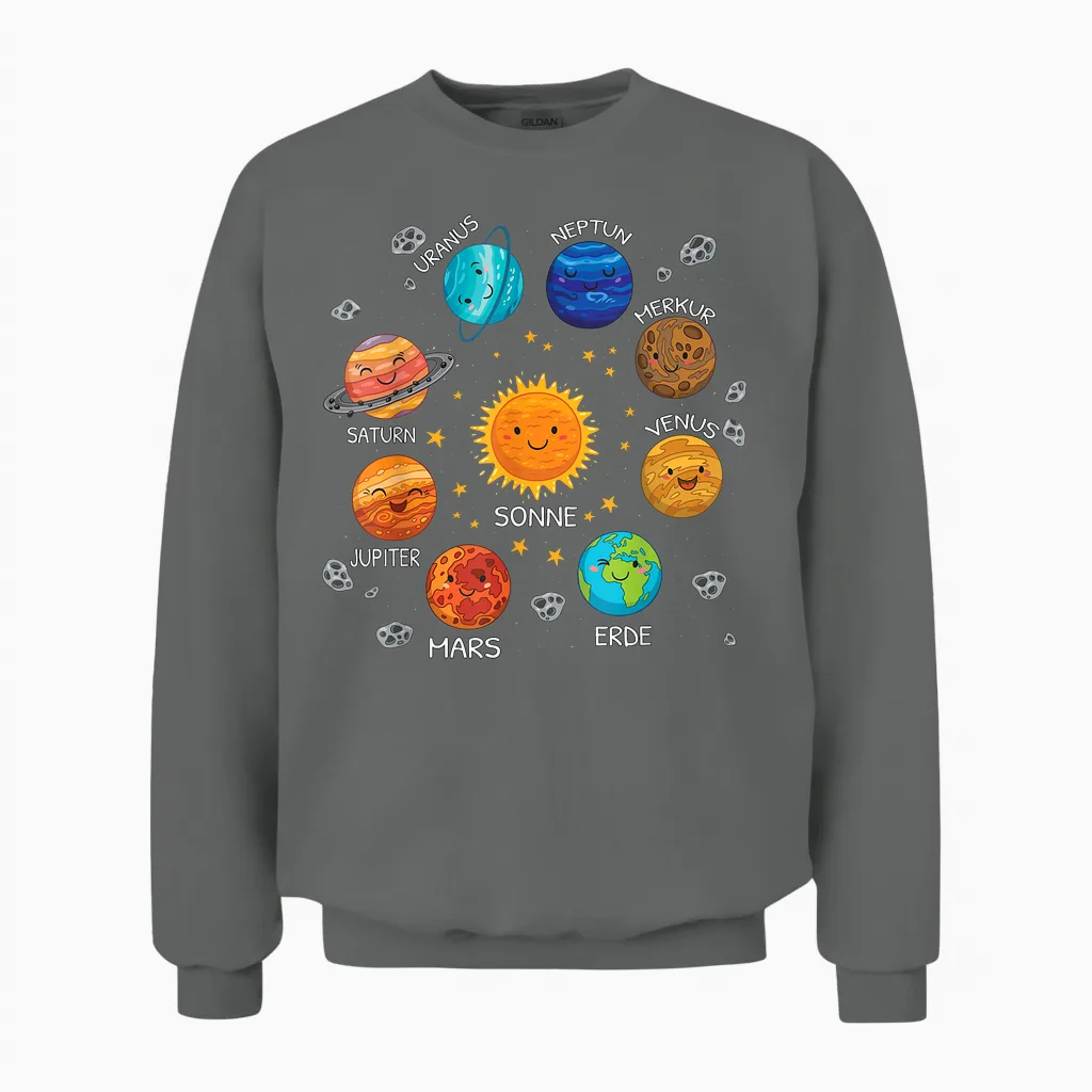 Sonnen System Mit Jupiter Pluto Und Mars - Klassisches, Wissenschaftliches T-Shirt Mit V-Ausschnitt Und Kurzarm - Unisex, Schwarz, S Unisex Sweatshirt in Graphite Heather