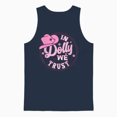In Dolly We Trust Funny Pink Hat for Girls Unisex Tank Top - Navy
