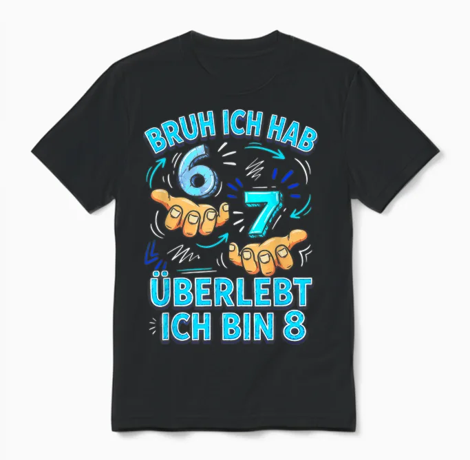 Six-Seven Meme 8. Geburtstag Bruh 6 7 überlebt Ich Bin 8 Unisex T-Shirt in Black