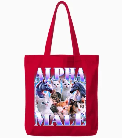 Unicorn Male Alpha Cute Cat Funny Ironic Meme Graphic Tote Bags - Red