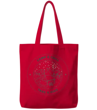 Camp & Chill, Take a Hike Tote Bags - Red