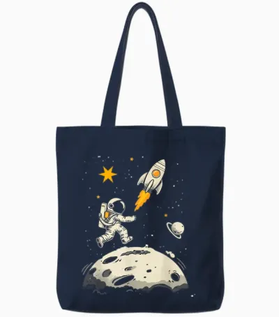 Weltraum Rakete Und Astronaut Raumschiff Kinder Tote Bags - Navy