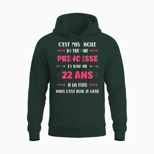 Girl 22 Years Funny Princess Birthday Humor 22 Years T-Shirt, Black, Female X-Small Unisex Hoodie - Forest
