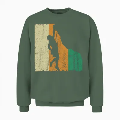 Retro Distressed Rock Climbing Unisex Sweatshirt - Military Green
