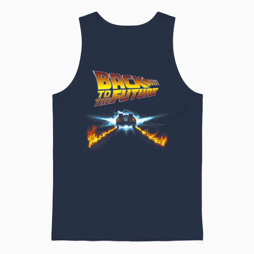 Back to the Future Delorean and Logo Unisex Tank Top in Navy