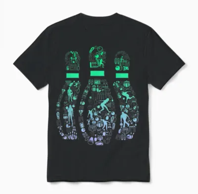 Bowling Pin T-Shirt for Bowler | Bowling Team Girls' Bowling T-Shirt, Black Unisex T-Shirt - Black