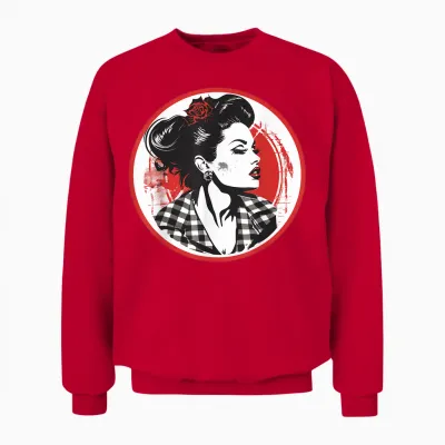 Rockabilly Girl Outfit for Rock N Roll Music 50s 60s T-Shirt, Black Unisex Sweatshirt - Red