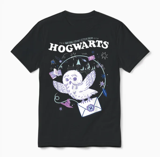 Harry Potter Owl Lettter from Hogwarts T-Shirt, Black Unisex T-Shirt in Black