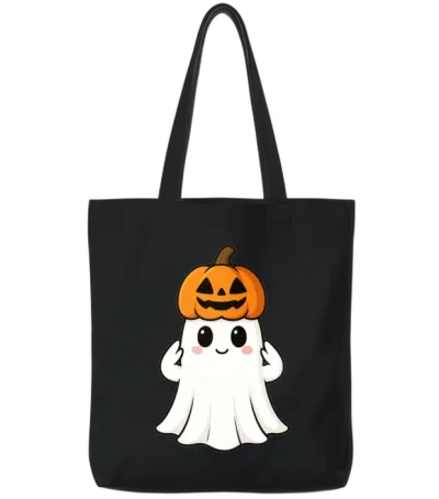 Halloween Pumpkin Hat Ghost Tote Bags - Black