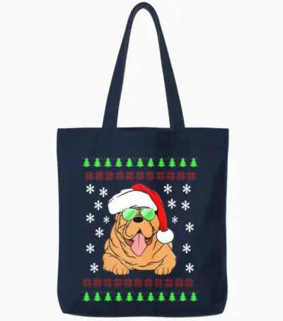 Funny Christmas Design with Funny Christmas Dog. Tote Bags - Navy