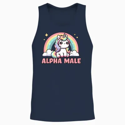 Funny Ironic Men Cute Alpha Male Unicorn T-Shirt, Black, S Unisex Tank Top - Navy