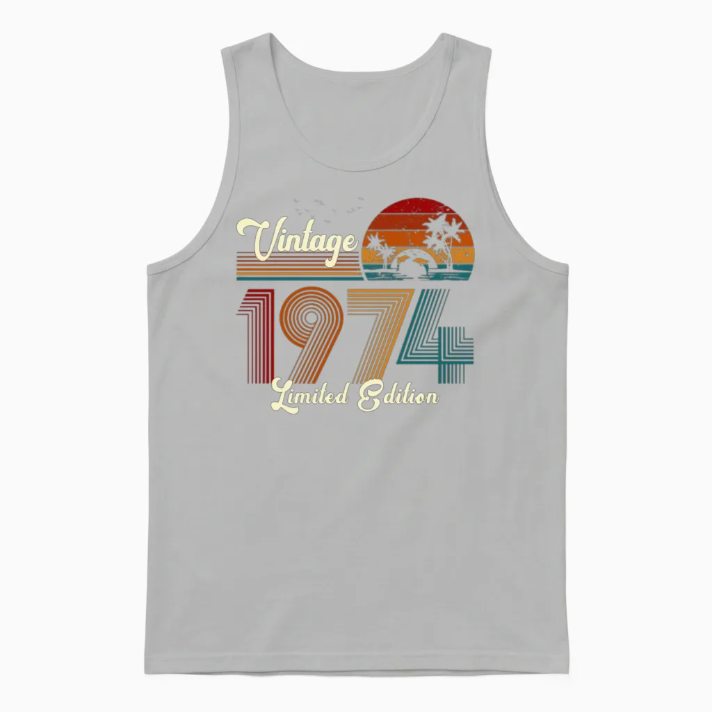 Vintage 1974 Limited Edition 51st Birthday Unisex Tank Top in Ash