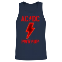 Ac/dc Logo Design with Power Up Tracks Backprint Unisex Tank Top - Navy – 2