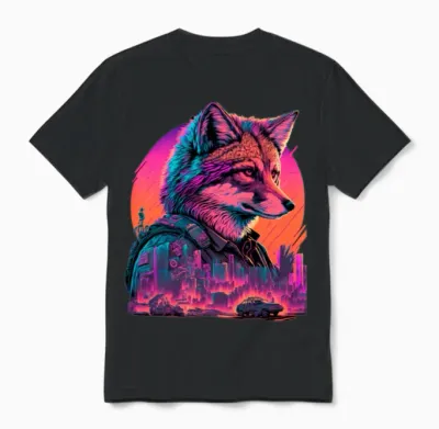 Retro Futuristic Synthwave Fox Unisex T-Shirt - Black