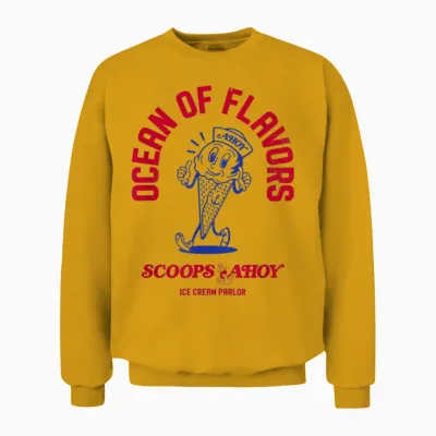 Stranger Things Scoops Ahoy Ocean of Flavors Snow Cone Logo Unisex Sweatshirt - Gold