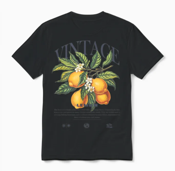 Lemon Vintage T-Shirt, White Unisex T-Shirt in Black