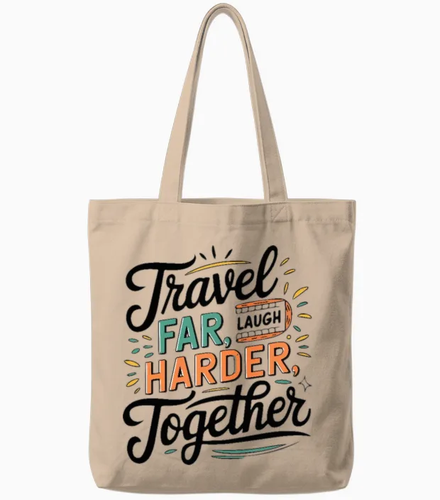 Travel Together Adevnture Travel Quote Text Art Tote Bags in Natural