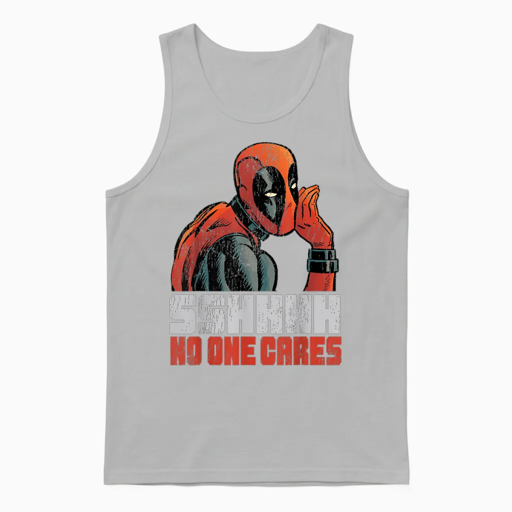 Marvel Deadpool Sshhhh No One Cares Whisper Unisex Tank Top in Ash