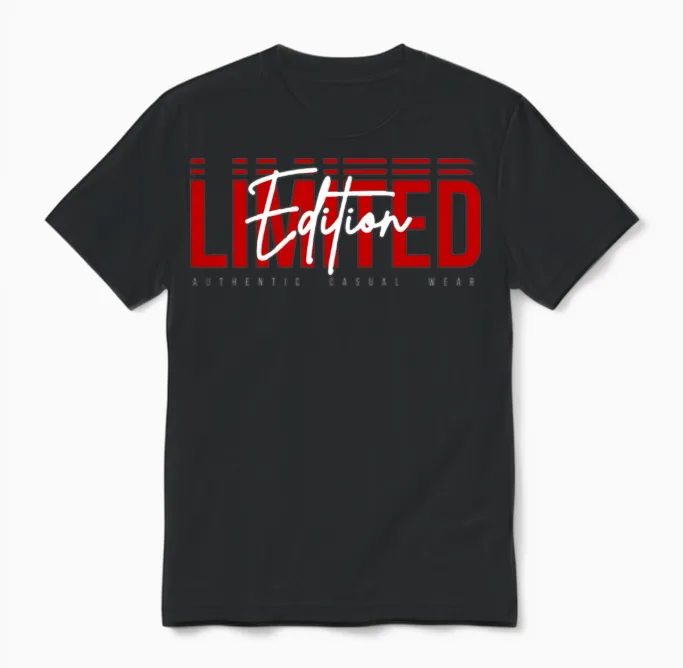 Limited Edition Bold Red Block with Script Unisex T-Shirt in Black
