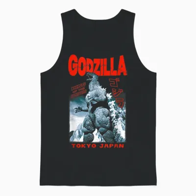 Godzilla King of the Monsters Tokyo Japan Red Text Movie Unisex Tank Top - Black