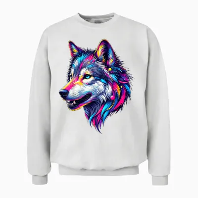 Wolfskopf Cool Wolf Motif with Wolf Head Colourful Wolves Wolf Unisex Sweatshirt - White