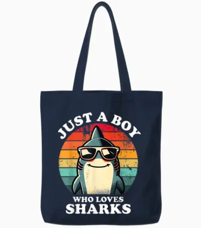 Just a Boy Who Loves Sharks a Shark Lover Fun and Retro Tote Bags - Navy