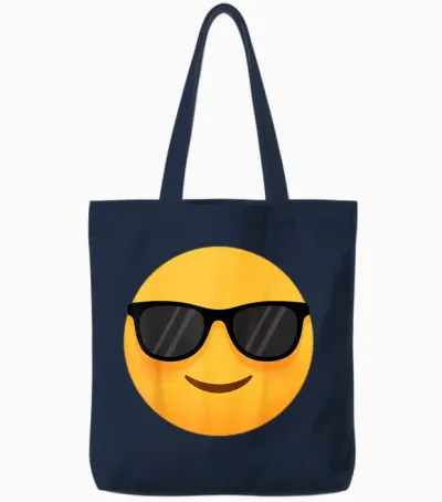 Funny Emoticon Cool Smiling Face with Sunglasses Tote Bags - Navy