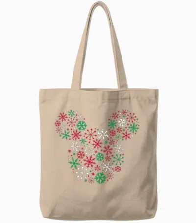 Disney Mickey Mouse Icon Holiday Snowflakes T-Shirt Small Tote Bags - Natural