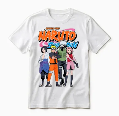 Naruto Shippuden Team 7 with Naruto Logo Anime Unisex T-Shirt - White