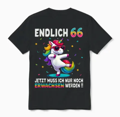 66 Geburtstag Geschenke Frau Mann Party Outfit Einhorn Unisex T-Shirt - Black