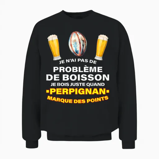 Rugby Usap Supporter Perpignan Essays and Aperitif Beer T-Shirt, Black, S Unisex Sweatshirt - Black