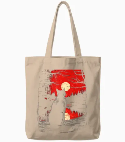 Graphic Illustration Cat T-Shirt, Black, S Tote Bags - Natural