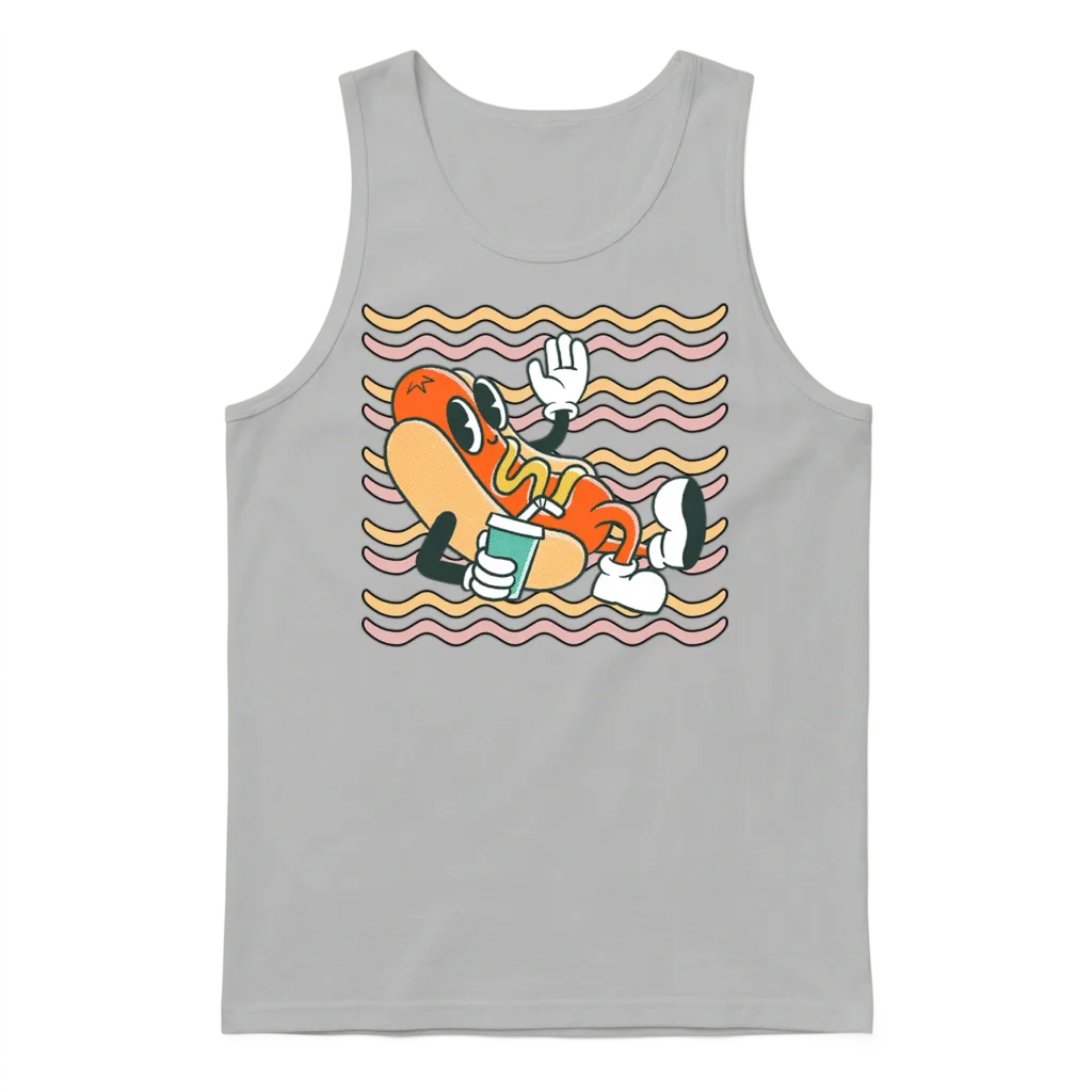 Retro Cool Hot Dog โ Lovers Gift Unisex Tank Top - Ash