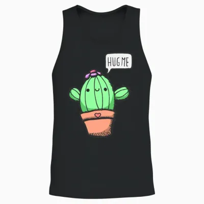 Hug Me Says the Cute & Funny Cactus Christmas Gift Unisex Tank Top - Black