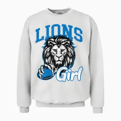 Lions Girl Shirt Messy Bun Funny Sports Fan Team Unisex Sweatshirt - White