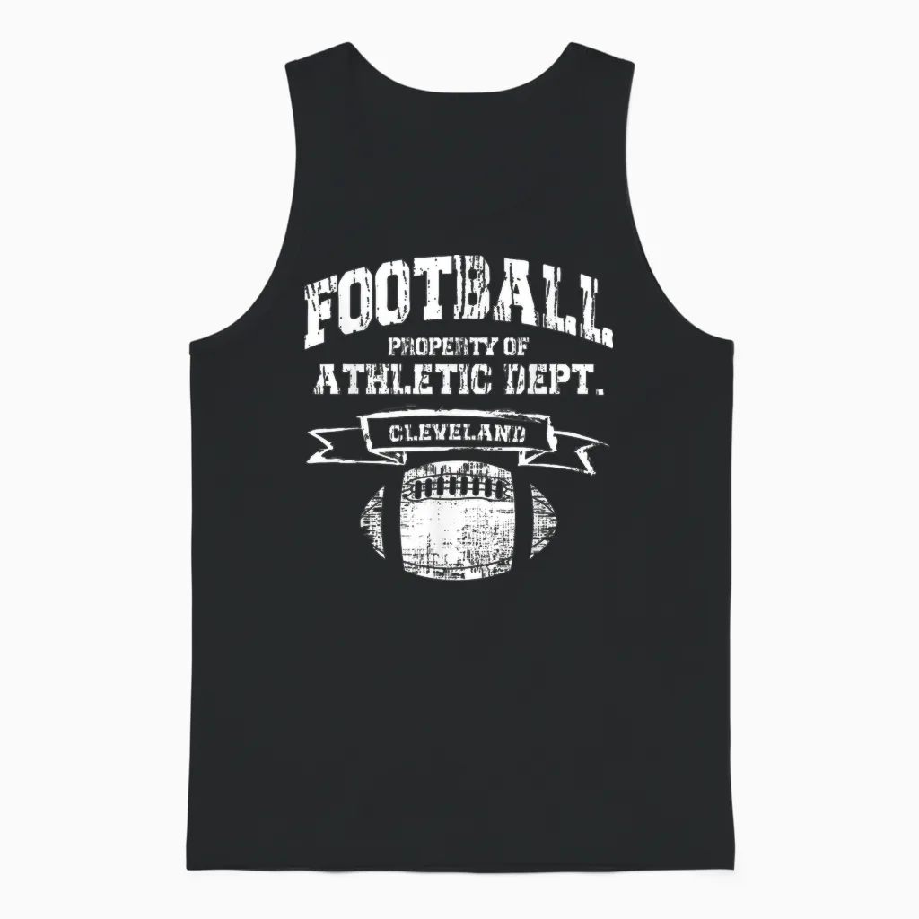 Fußballeigentum in Cleveland Der Athletic Dept. Retro-Grunge Unisex Tank Top in Black