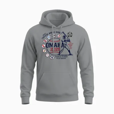 Men's College World Series 2026 Ncaa Baseball 8-Team Gray Unisex Hoodie - Sport Grey