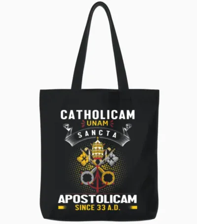 One Holy Catholic & Apostolic Church Latin Design Tote Bags - Black