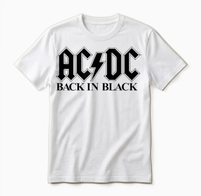 Ac/dc Rock Music Band Back in Black Logo T-Shirt, Gray Unisex T-Shirt in White