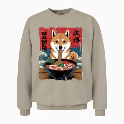 Shiba Inu Ramen Japanese Wave Dog Manga Kawaii Unisex Sweatshirt - Sand